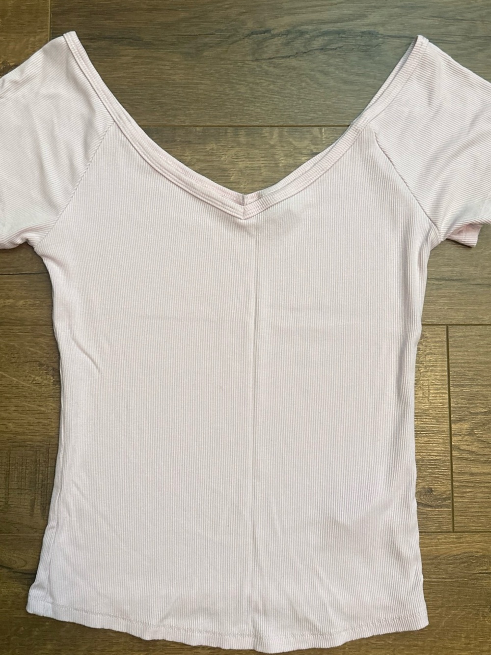Women's Soft Ribbed V-Neck Top — Light Pink